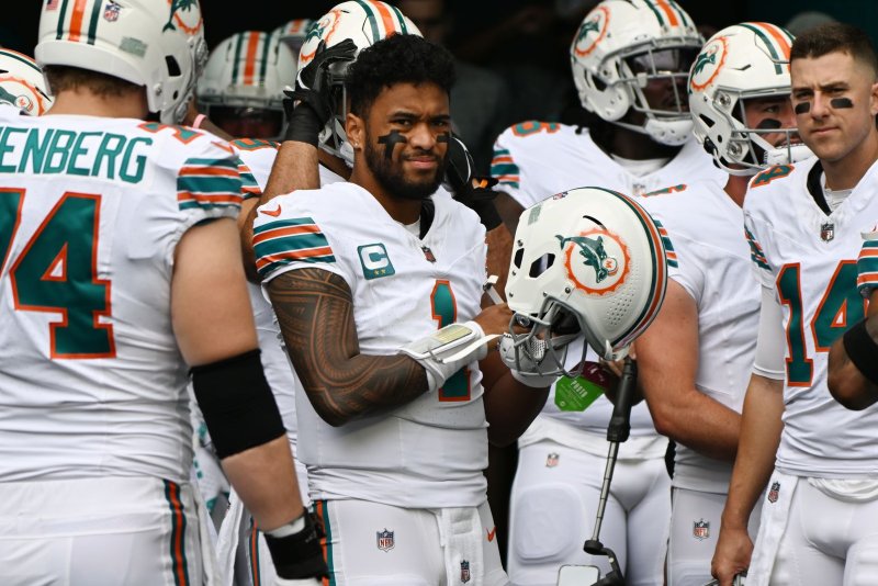 Miami Dolphins quarterback Tua Tagovailoa completed an NFL-best 73.3% of his throws through seven appearances this season. File Photo by Larry Marano/UPI