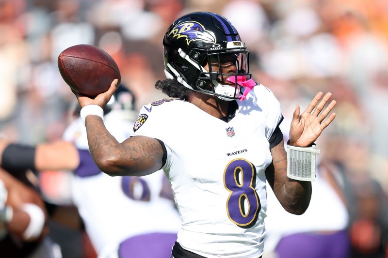 Baltimore Ravens quarterback Lamar Jackson was responsible for three touchdowns in a win over the Los Angeles Chargers on Monday in Inglewood, Calif. File Photo by Aaron Josefczyk/UPI