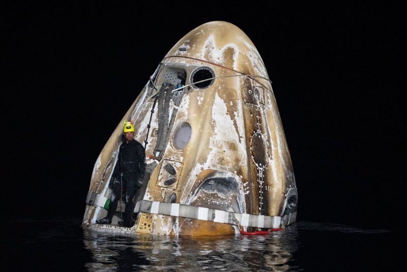 The three NASA astronauts that were part of the SpaceX Crew-8 aboard Crew Dragon Endeavour will speak publicly today for the first time since their mission returned to earth late last month. File Photo by Joel Kowsky/UPI