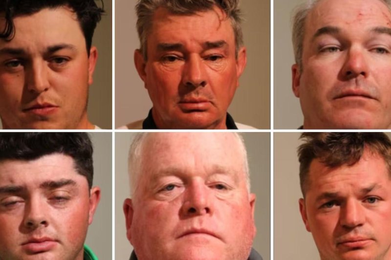 The Scottsdale Police Department arrested six men for allegedly assaulting NHL announcer Paul Bissonnette at a local restaurant Sunday night and identified the six suspects, clockwise from upper left, as Henry Mesker, John Carroll, William Carroll, Sean Daley, Edward Jennings and Danny Bradley. Photo by the Scottsdale Police Department